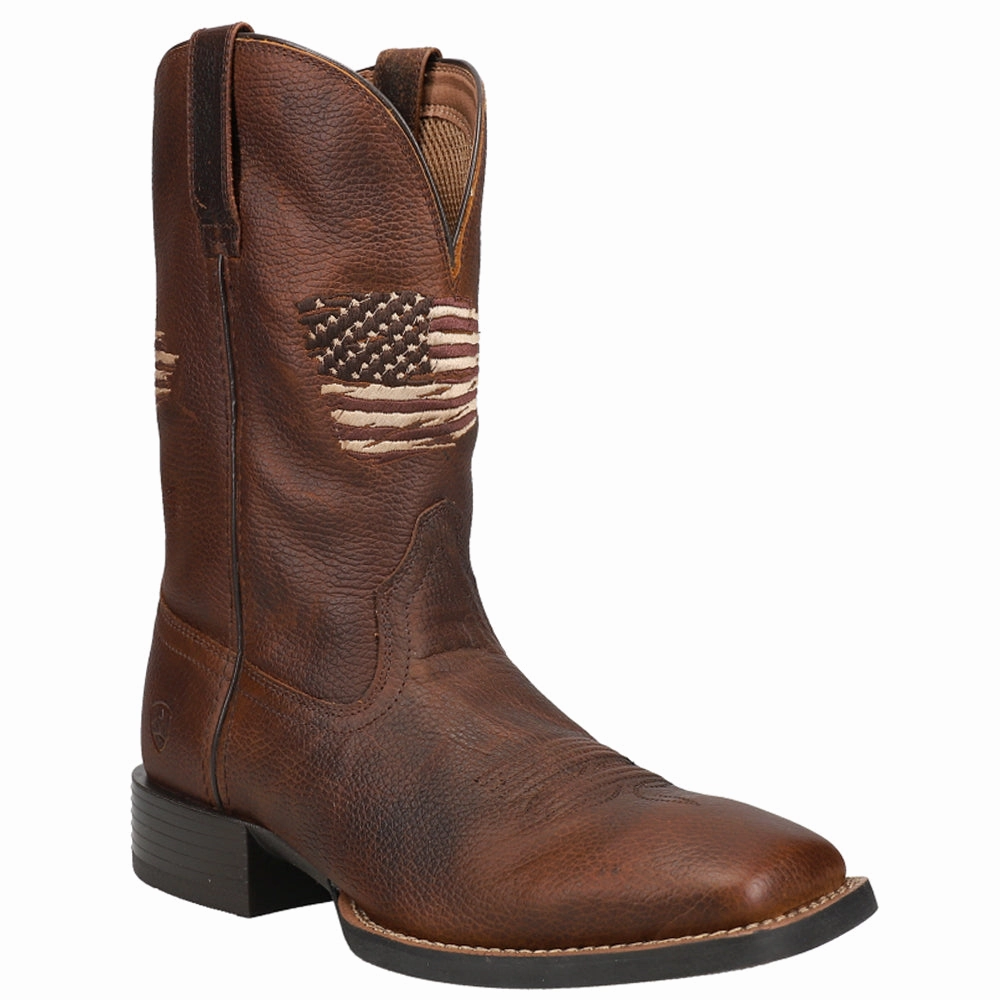 Sundance Boots Sport All Country Patriotic Square Toe Pull On Cowboy Boots