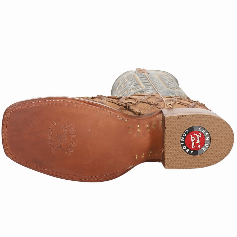 Brown Leather Ankle Boots Leviathan 11 Inch Pirarucu Square Toe Cowboy Boots