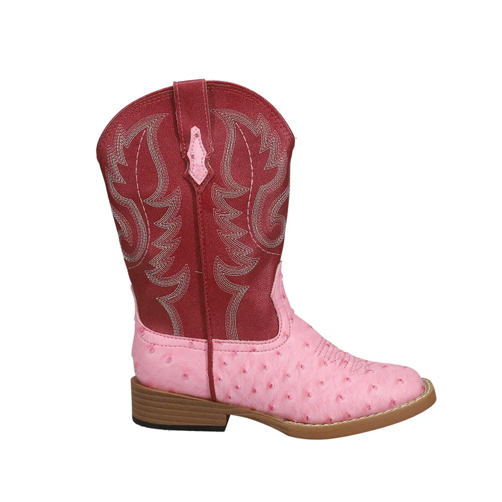 Bumps Faux Ostrich Square Toe Cowboy Boots (Little Kid) Boots On The Ground Line Dance Competition