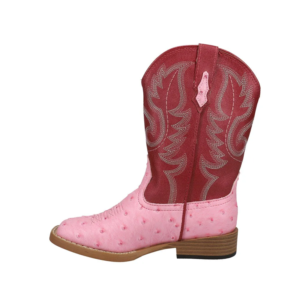 Mary Jane Boots Bumps Faux Ostrich Square Toe Cowboy Boots (Little Kid)