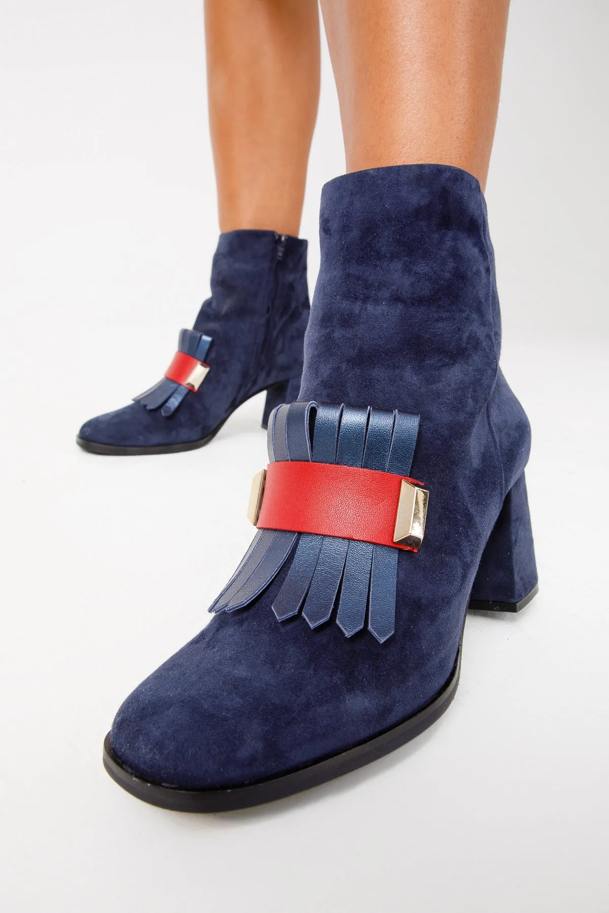 Boots Wedge Heel The Luksor Navy Blue Suede Leather Block Heel Women Boot