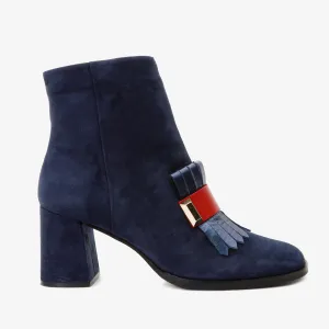 Lv Boots Women The Luksor Navy Blue Suede Leather Block Heel Women Boot