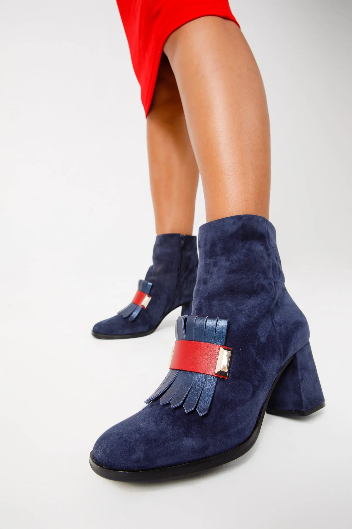 The Luksor Navy Blue Suede Leather Block Heel Women Boot Made In The Usa Boots