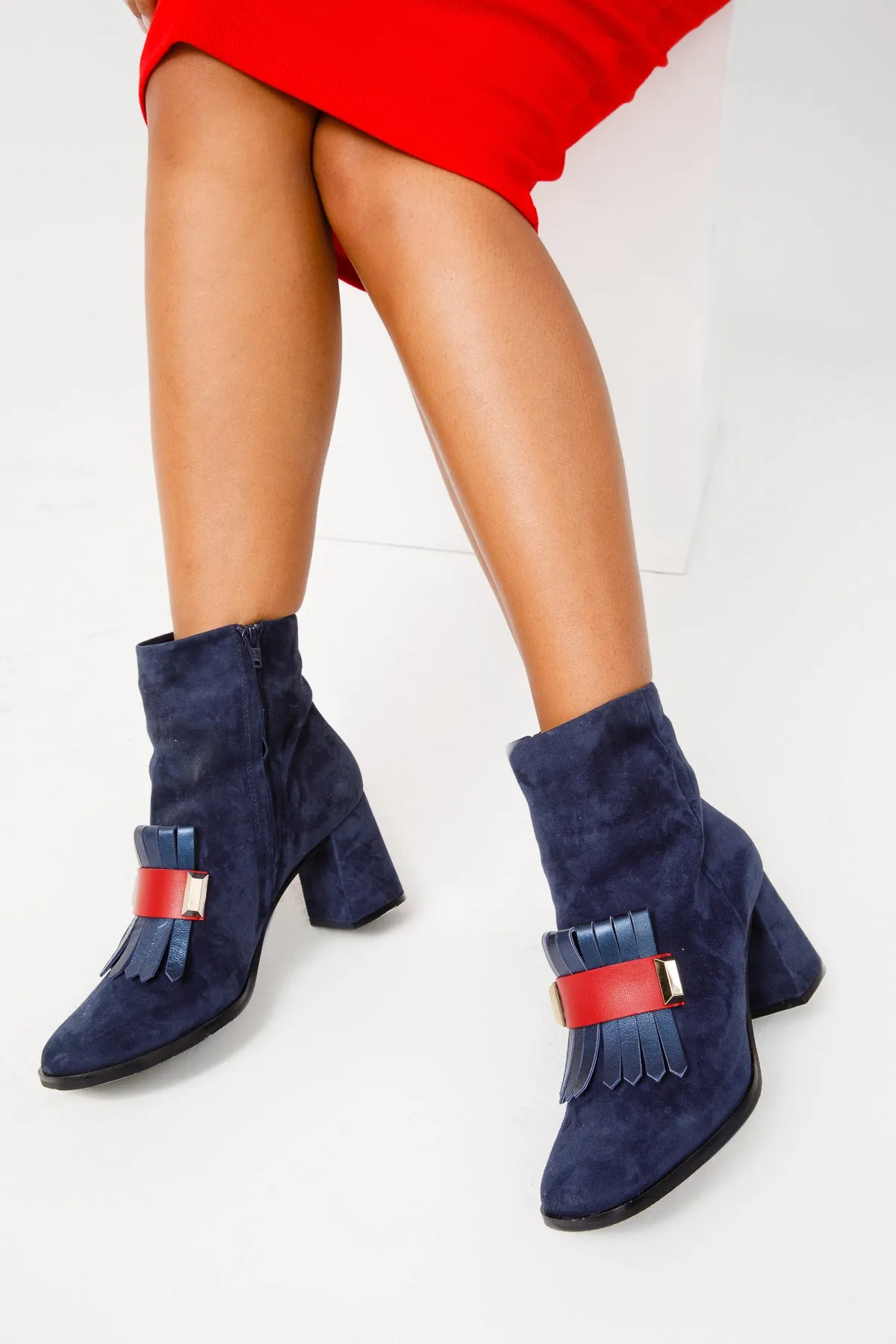 Cute Combat Boots The Luksor Navy Blue Suede Leather Block Heel Women Boot