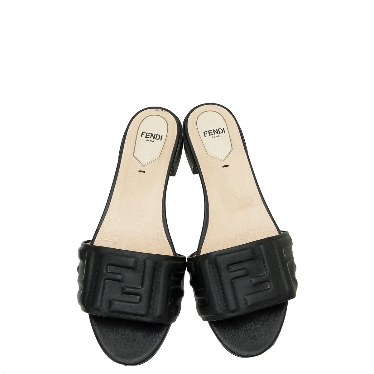 Character Shoes Flats Fendi Black Logo Embossed Slide Flat Sandals 38.5