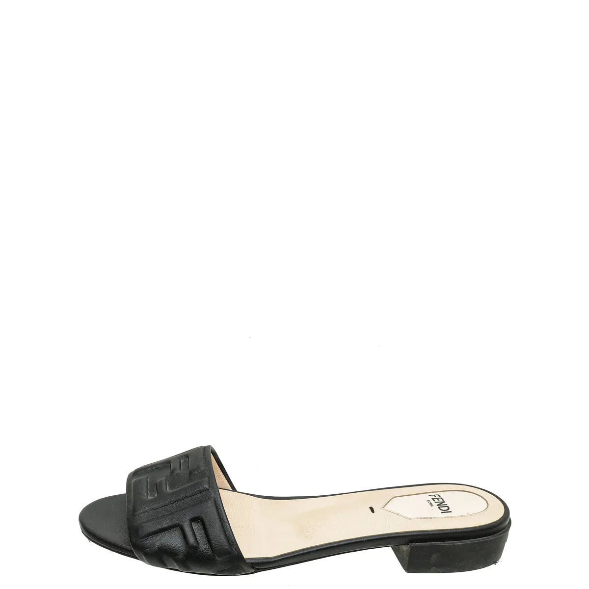 Fendi Black Logo Embossed Slide Flat Sandals 38.5 Shoes For Work