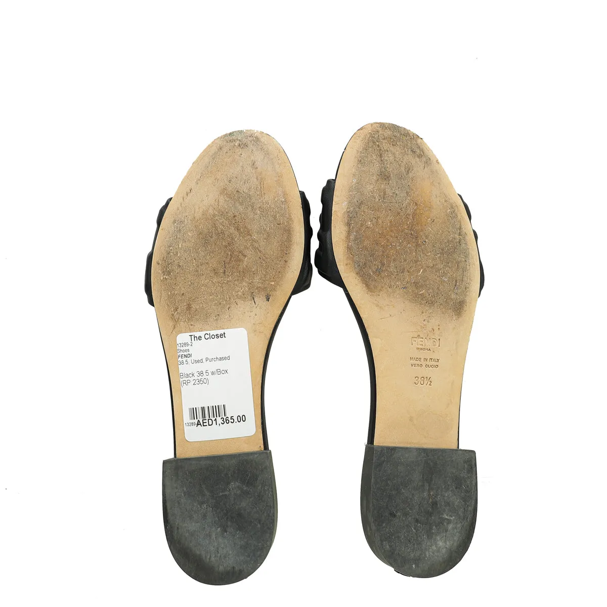 Flat Foot Shoe Inserts Fendi Black Logo Embossed Slide Flat Sandals 38.5