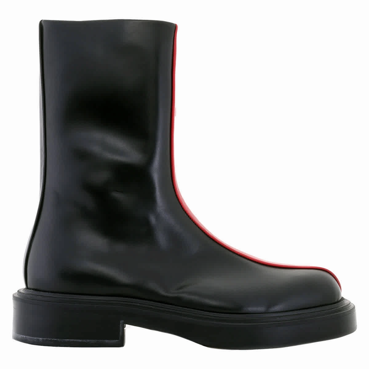 Ferragamo Black Contasting Insert Leather Ankle Boots Sock Style Heeled Ankle Boots With Lug Soles