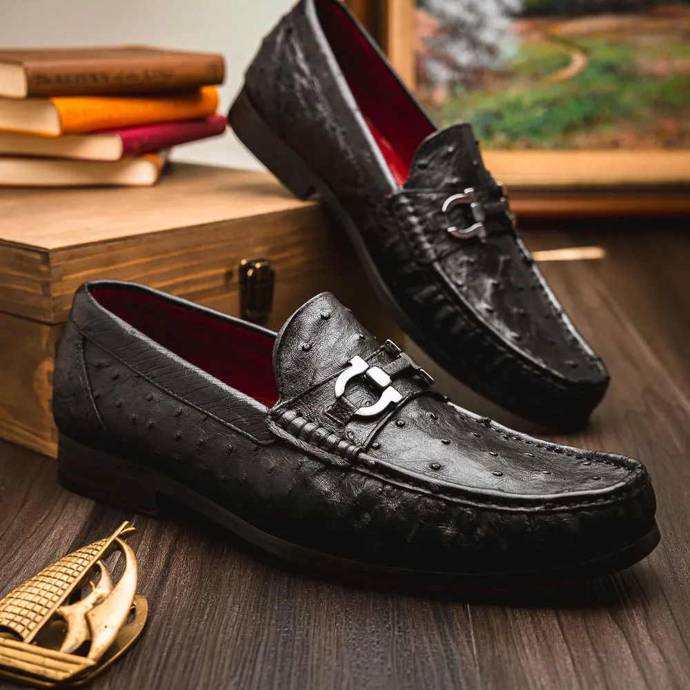 Ferrioni Black Grant Stone Traveler Penny Loafers
