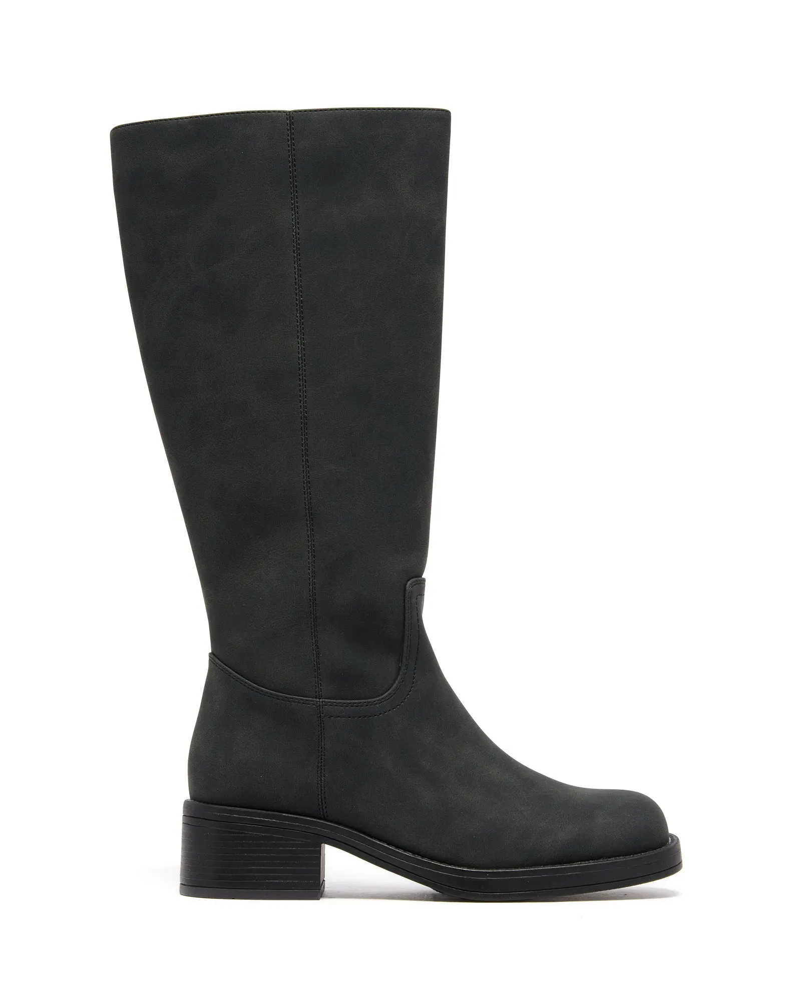 Fever Tall Boot Black Waxy Tumbled Military Style Boots