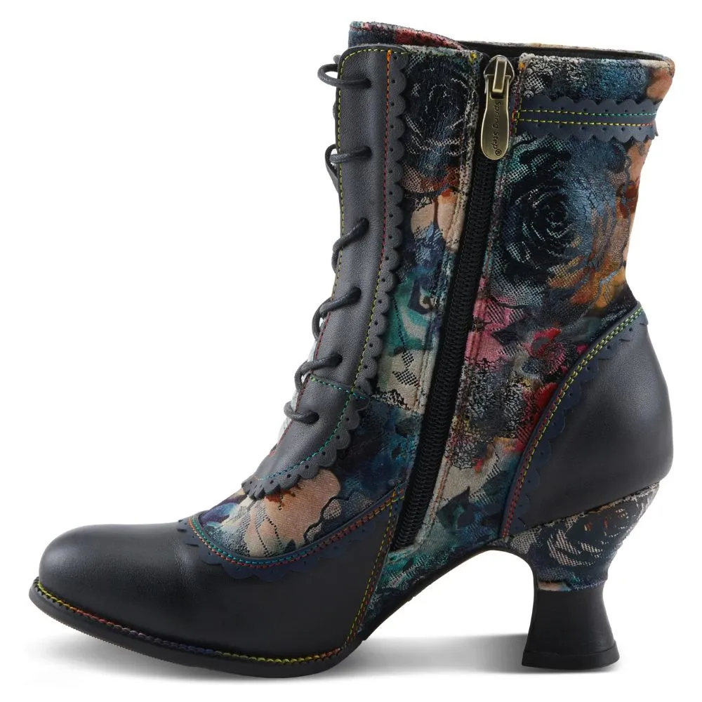 L'artiste By Spring Step Bewitch-Prit Navy Multi Leather Bootie (Women's) Boots For Thick Calves