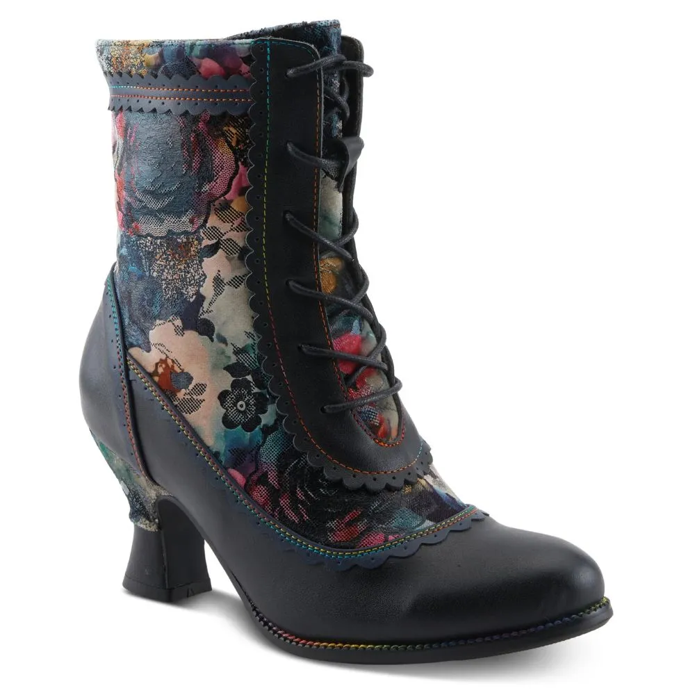 Rubber Sole Cowboy Boots L'artiste By Spring Step Bewitch-Prit Navy Multi Leather Bootie (Women's)