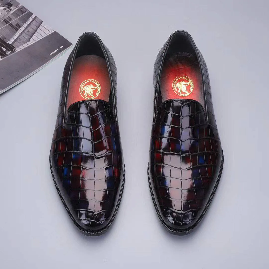Crocodile Shoes Men's Slip On Loafer Shoes, Genuine Crocodile Leather Casual Dress Shoes Vintage Multi Blue Slip On Loafers  Slip On Tennis
