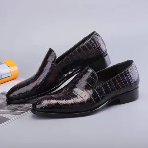 Crocodile Shoes Men's Slip On Loafer Shoes, Genuine Crocodile Leather Casual Dress Shoes Vintage Multi Blue Most Comfortable Slip-on Shoes