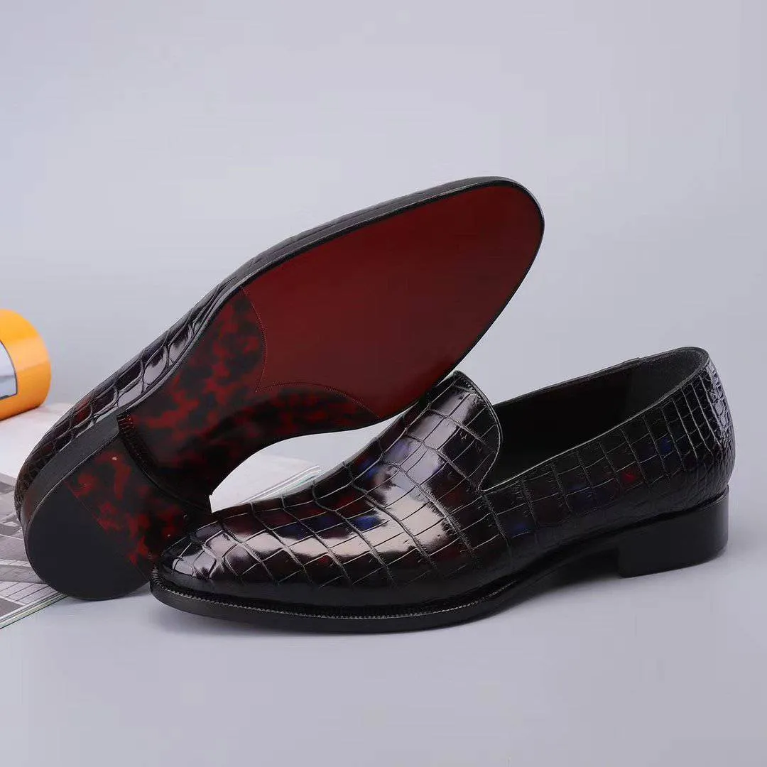 Crocodile Shoes Men's Slip On Loafer Shoes, Genuine Crocodile Leather Casual Dress Shoes Vintage Multi Blue Rockport Slip On Shoes