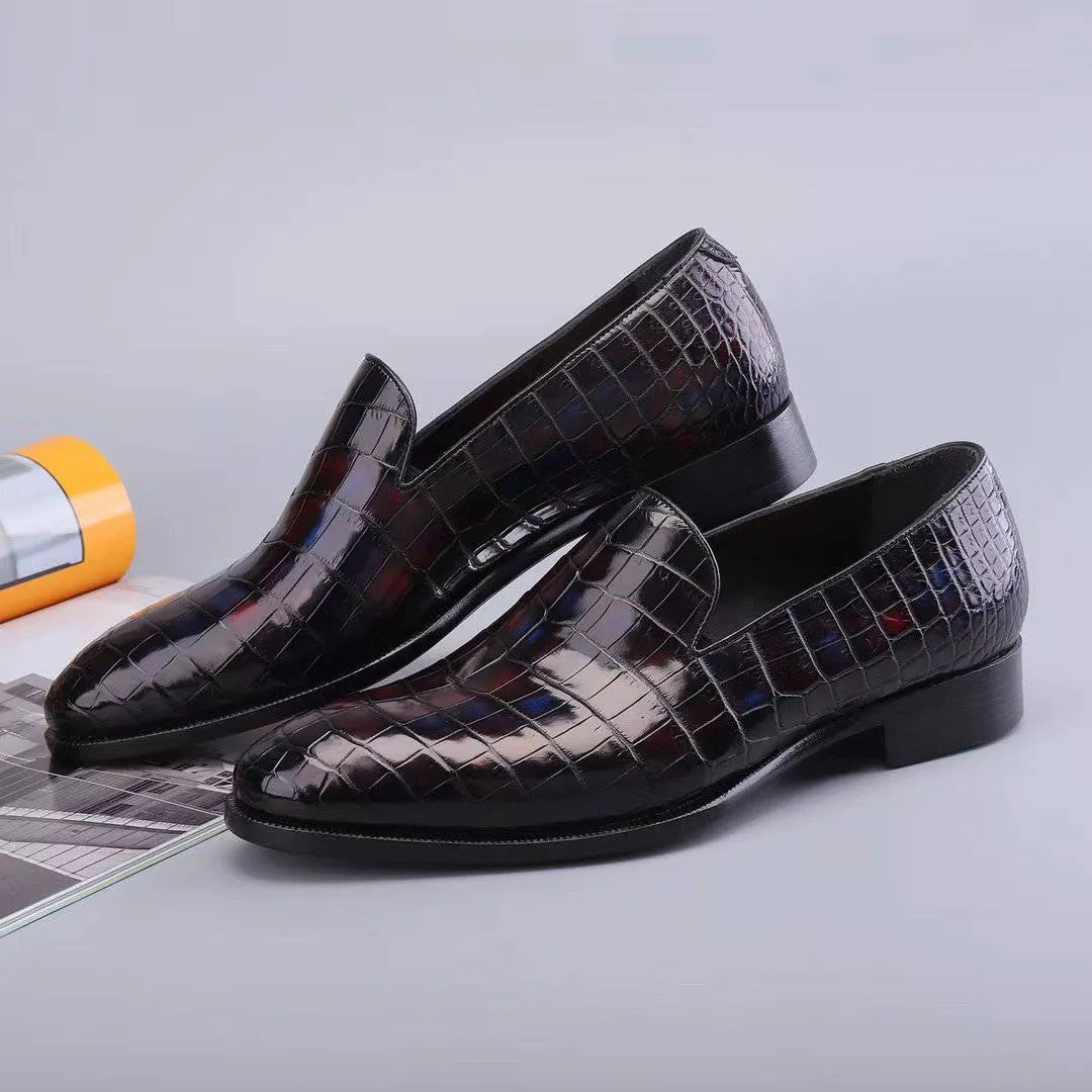 Ll Bean Duck Boots Slip On Crocodile Shoes Men's Slip On Loafer Shoes, Genuine Crocodile Leather Casual Dress Shoes Vintage Multi Blue