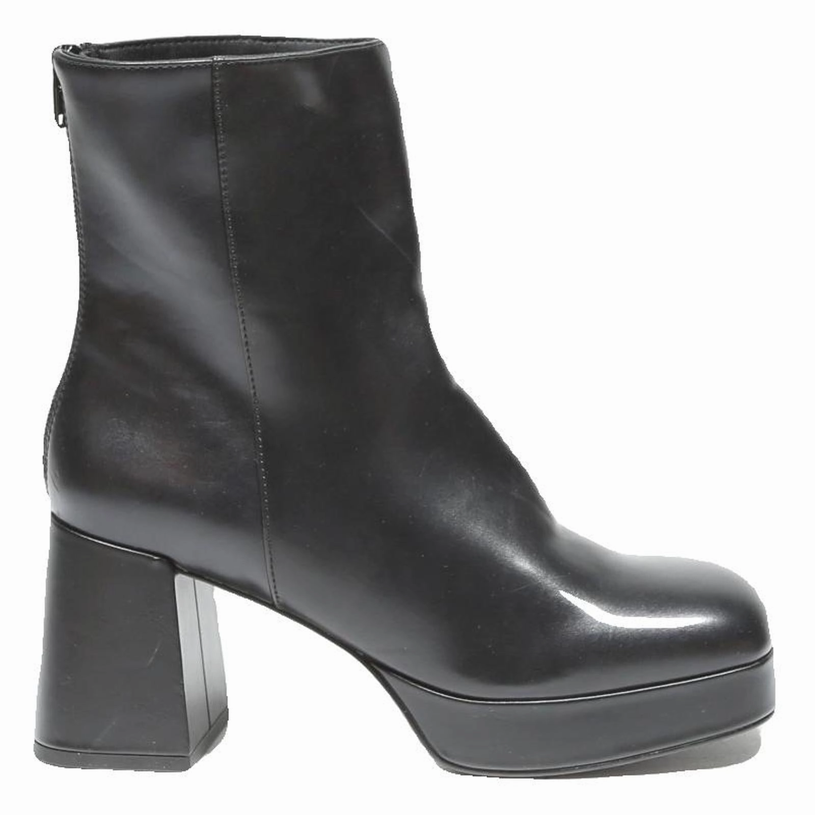 CHARLES & KEITH Platform Block Heel Womens Chelsea Boots Black Leather UK 4 Infant Rubber Boots