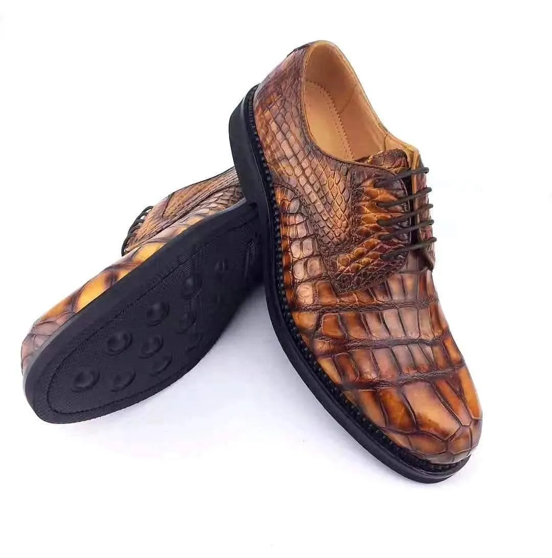 Snap On Slip On Boots Crocodile Shoes Mens Classic Formal Footwea Man Fashion Style Genuine Crocodile Leather Derby Dress Shoes Brown