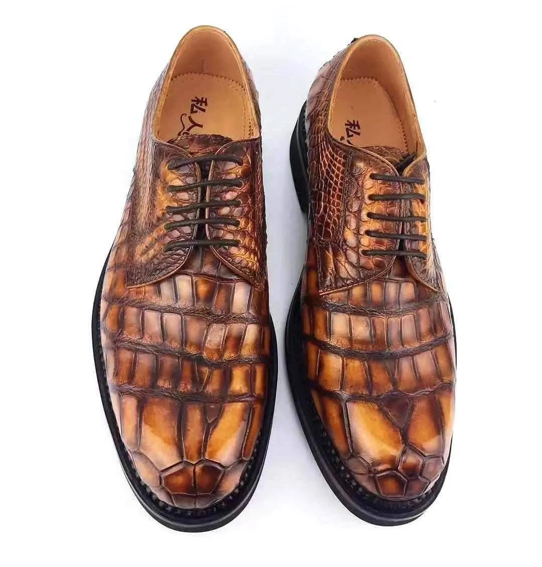 Crocodile Shoes Mens Classic Formal Footwea Man Fashion Style Genuine Crocodile Leather Derby Dress Shoes Brown Best Slip-on Hiking Shoes