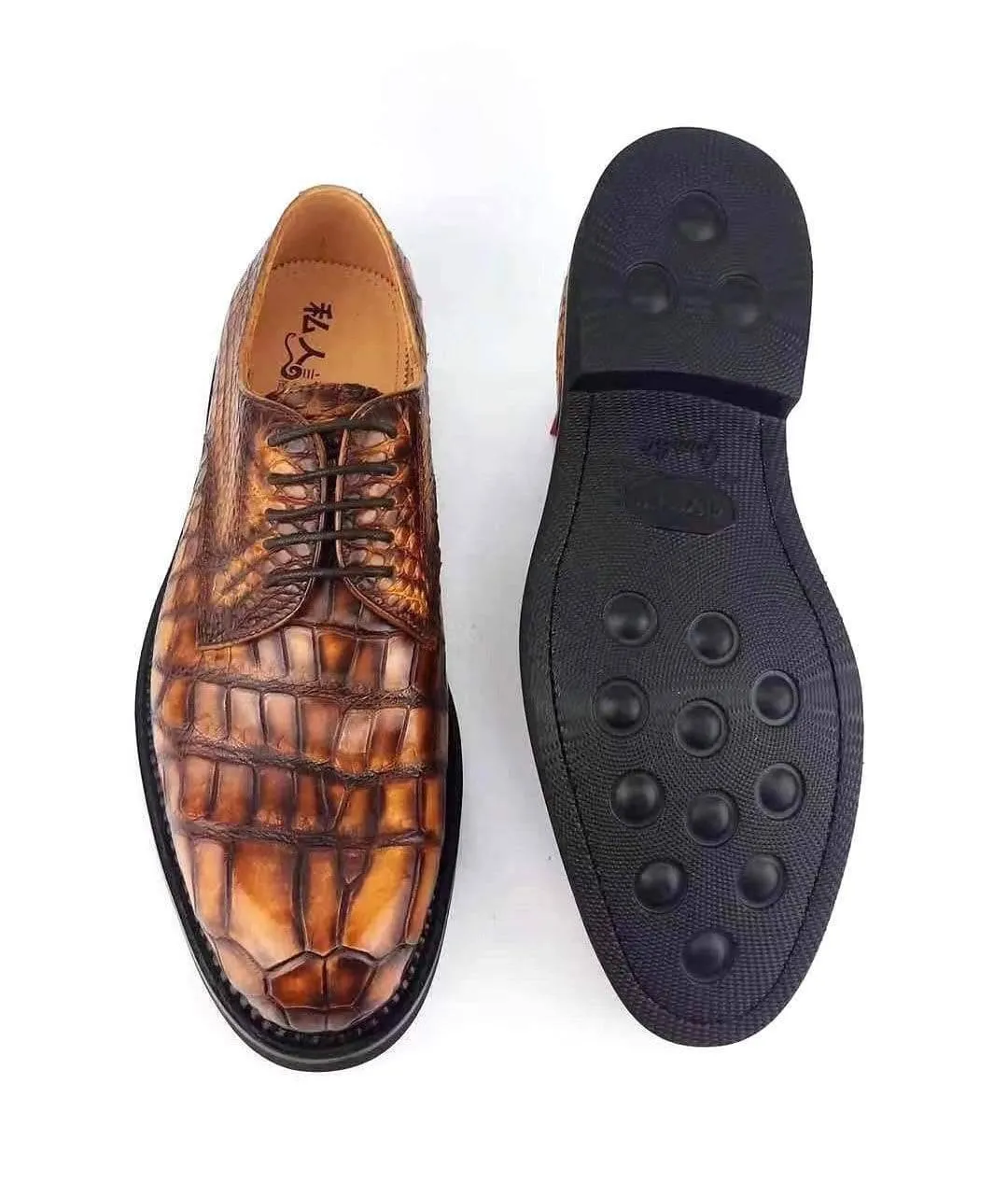 Crocodile Shoes Mens Classic Formal Footwea Man Fashion Style Genuine Crocodile Leather Derby Dress Shoes Brown Slip On Heels Open Toe