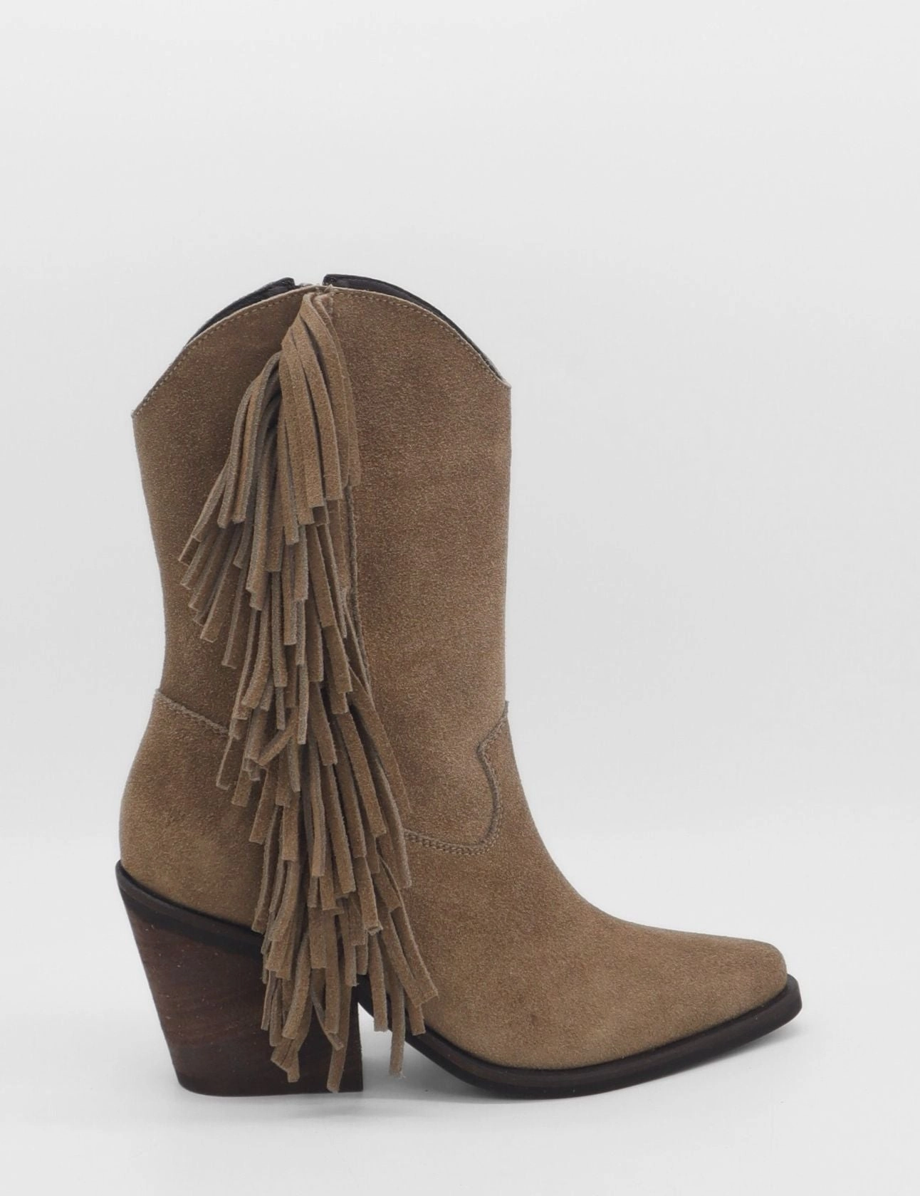 Durable Work Boots Freedom fringe western cowboy boots in mocha suede leather womens shoes