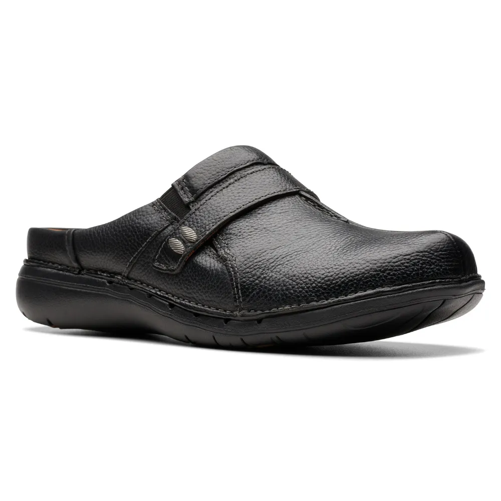 Clarks Un Loop Ease Black Leather Clog (Women's) Slip On Skeleton