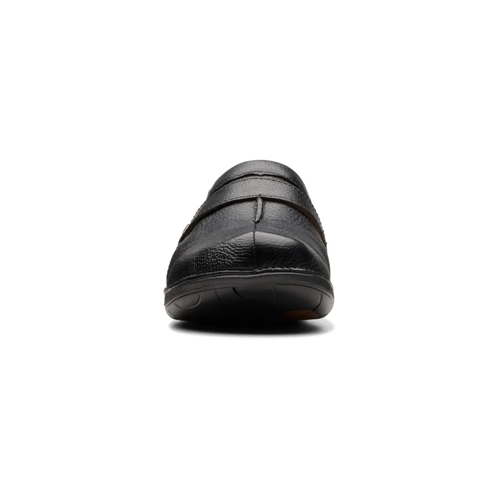 Clarks Un Loop Ease Black Leather Clog (Women's) For Swollen Feet Formal Slip On