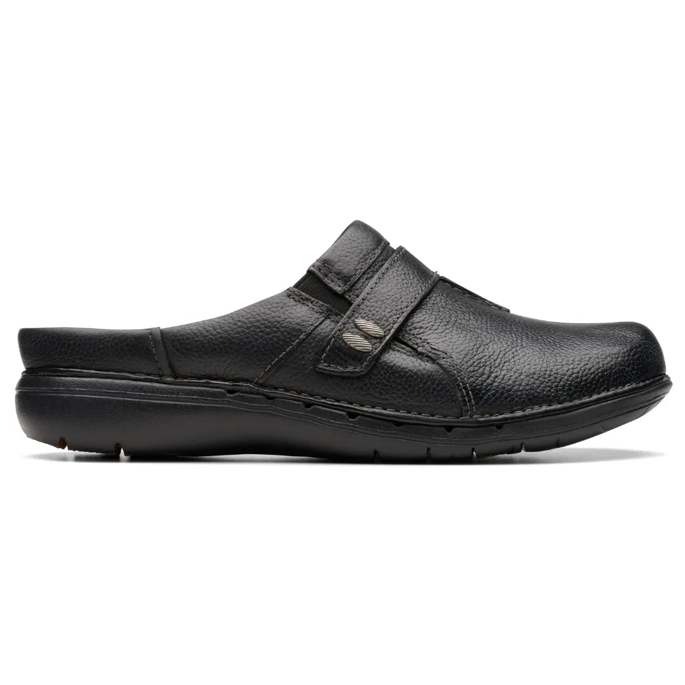 Clarks Un Loop Ease Black Leather Clog (Women's) Best Slip On Casual Shoes