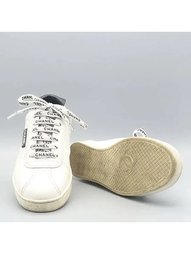 Leather Sole Tennis Shoes G34085 White Calfskin Shoelace Tennis Women s Sneakers Size 37 Chanel