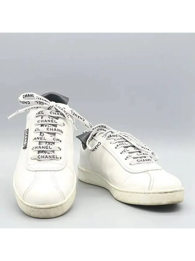Sports Tennis Shoes G34085 White Calfskin Shoelace Tennis Women s Sneakers Size 37 Chanel