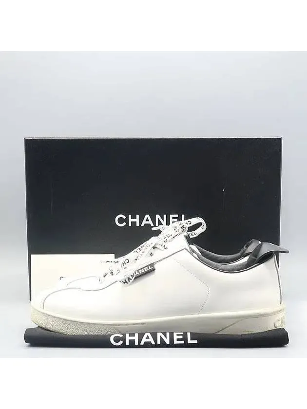 G34085 White Calfskin Shoelace Tennis Women s Sneakers Size 37 Chanel Best Tennis Shoes For Pregnancy