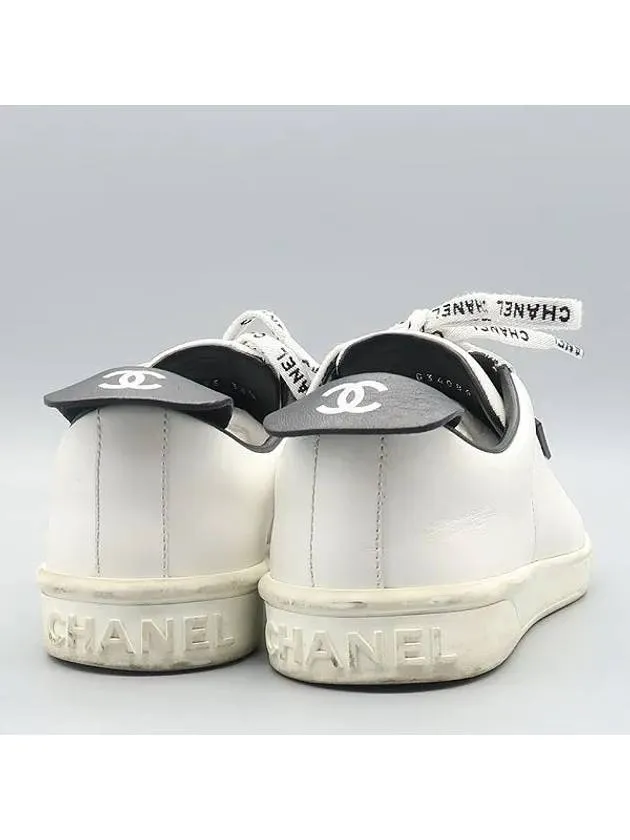 G34085 White Calfskin Shoelace Tennis Women s Sneakers Size 37 Chanel Macy's Tennis Shoes