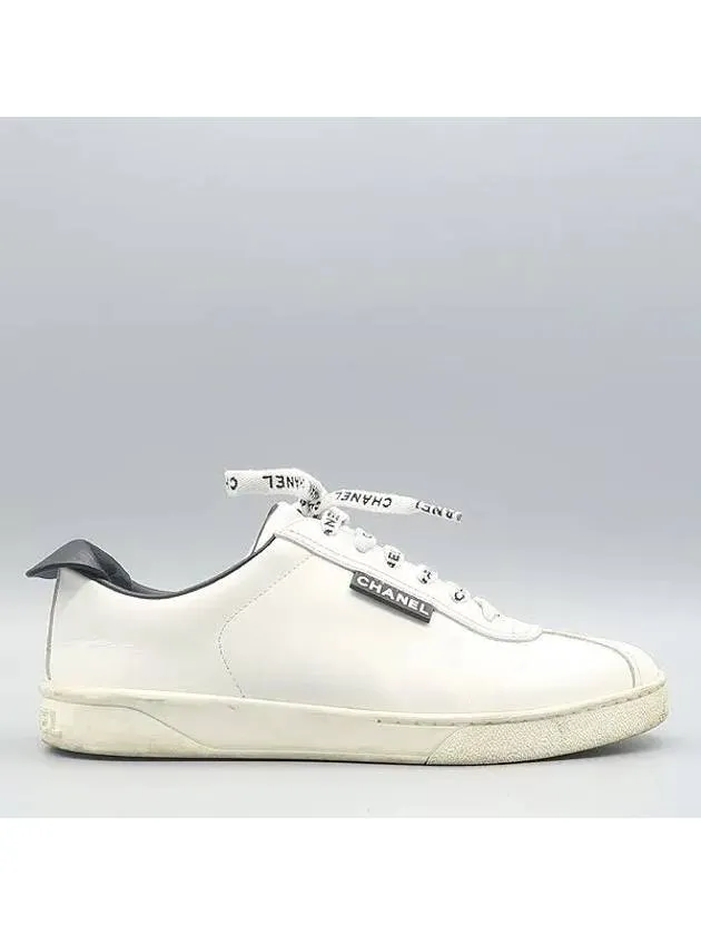G34085 White Calfskin Shoelace Tennis Women s Sneakers Size 37 Chanel Converse Wedge Tennis Shoes