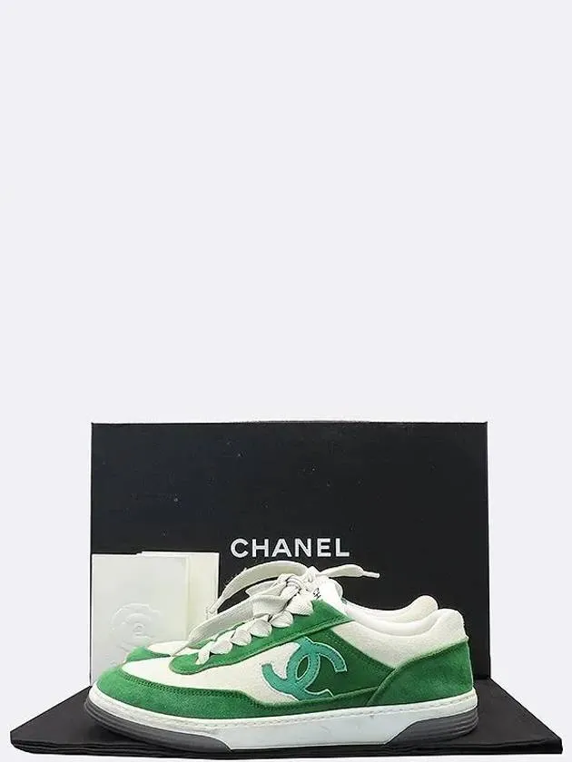 First Tennis Shoes G39978 White Green Color Suede Orca Tennis Sneakers 36 Chanel