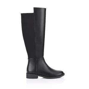 Gala Flat Knee High Boots - Black Boots With Round Toe
