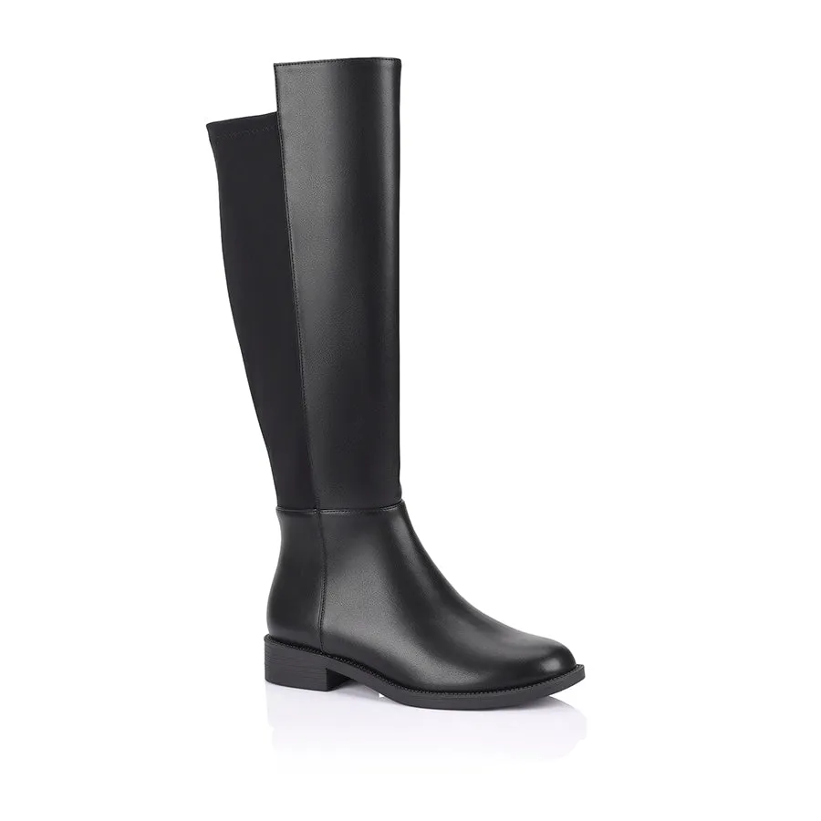Gala Flat Knee High Boots - Black Rubber Sole Boots