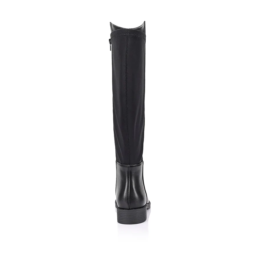 Gala Flat Knee High Boots - Black Knee High High Heel Boots
