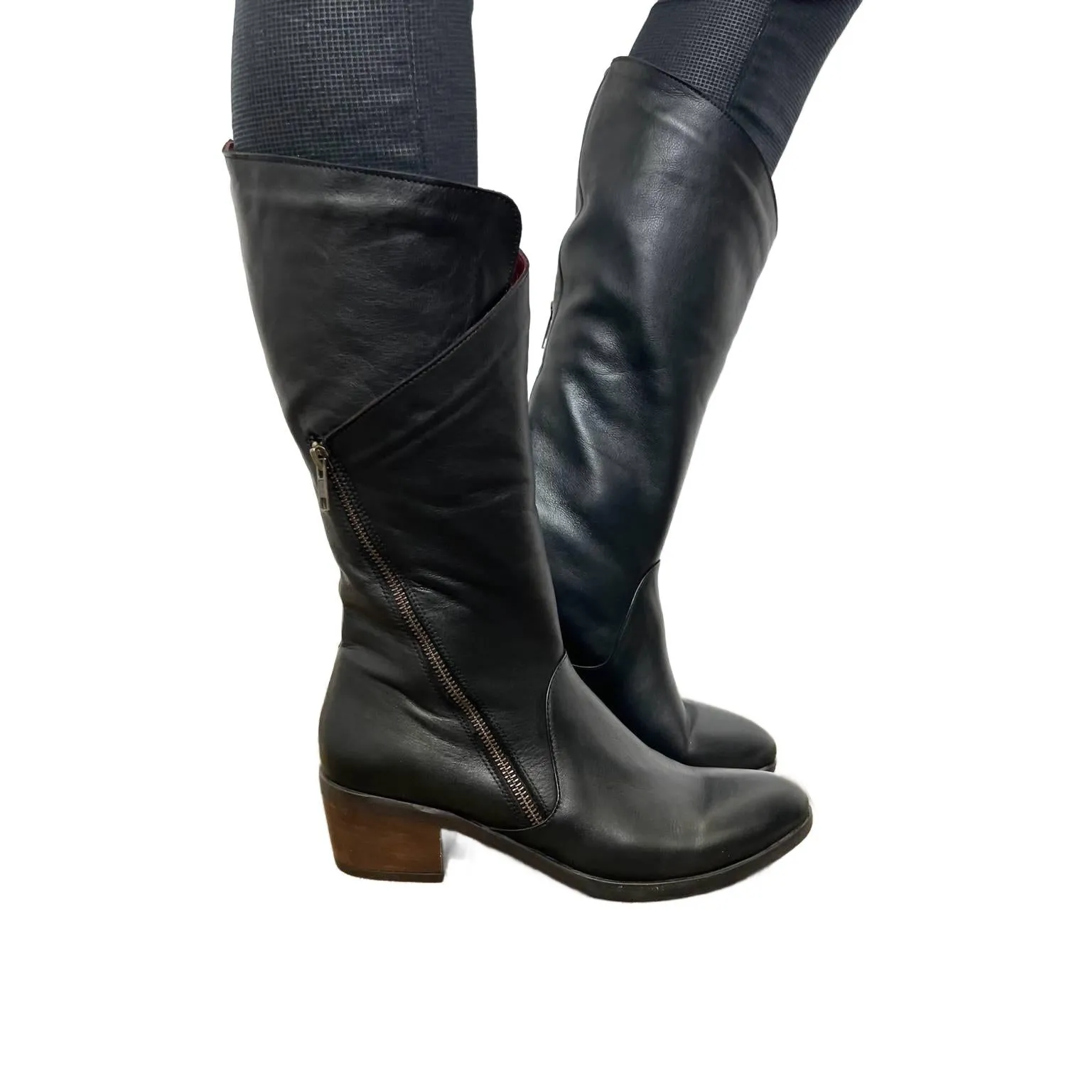 Leather Sock Boots Women's Camille Mid-Calf Boot In Black