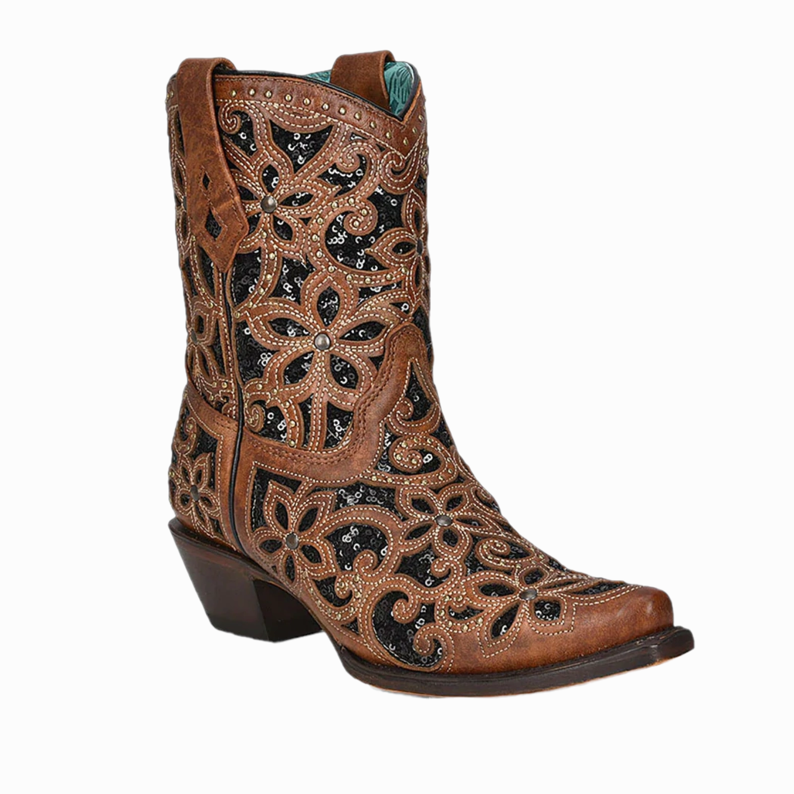 Corral Ladies Glitter Inlay and Studs Tan Ankle Boots A4278 Barefoot Work Boots