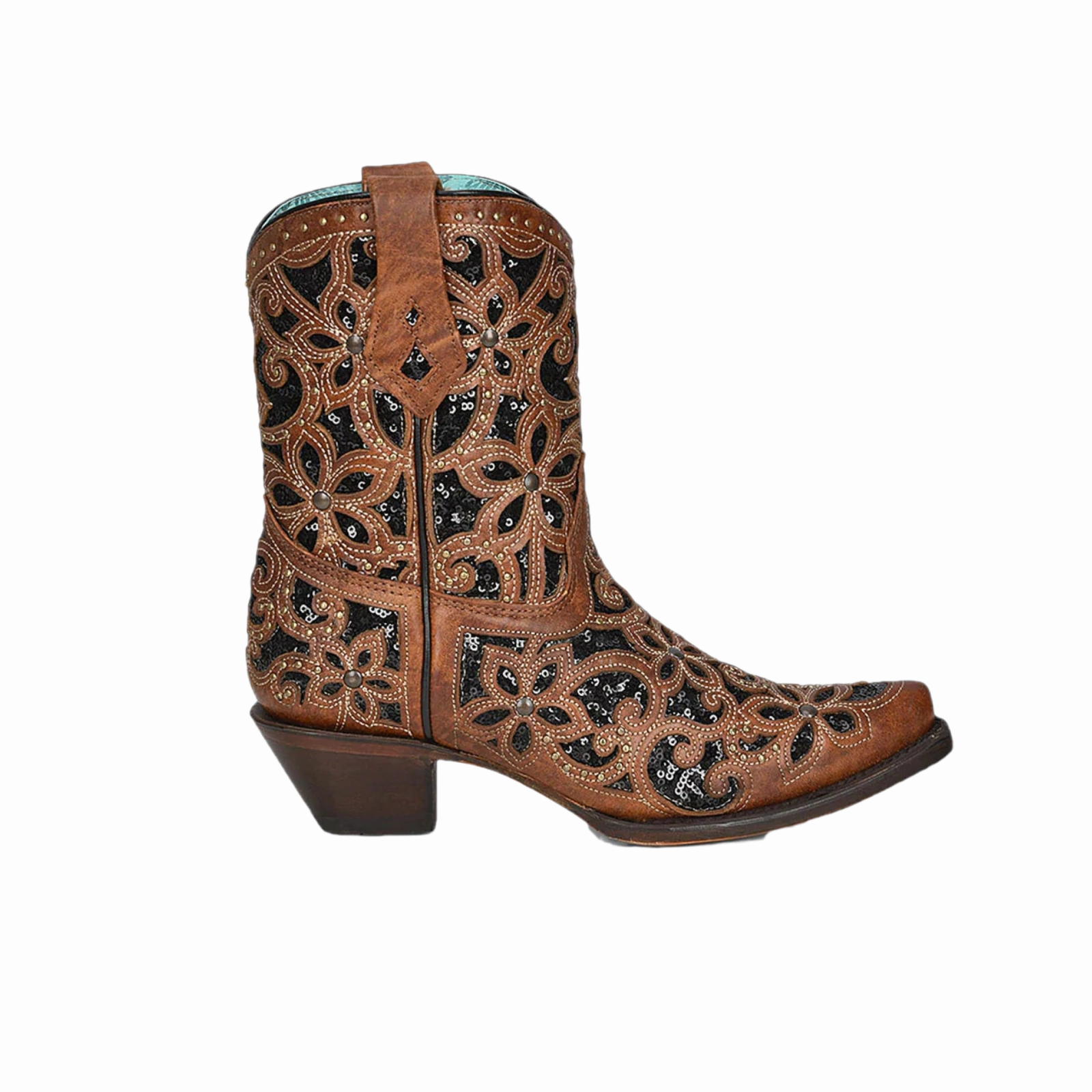 Combat Boots With Heel Corral Ladies Glitter Inlay and Studs Tan Ankle Boots A4278