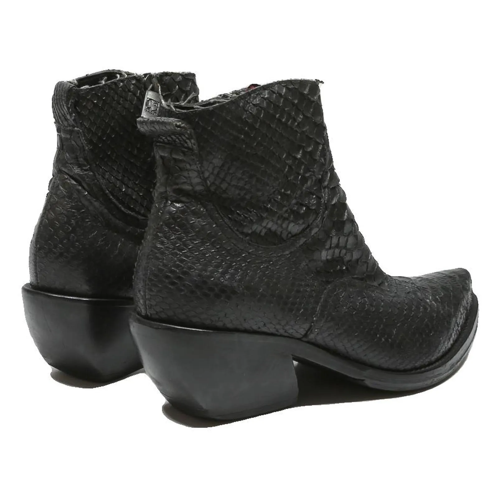 GHOST Western Womens Ankle Boots Black Leather UK 5 Pointed Toe Chunky Heel Senior Boots