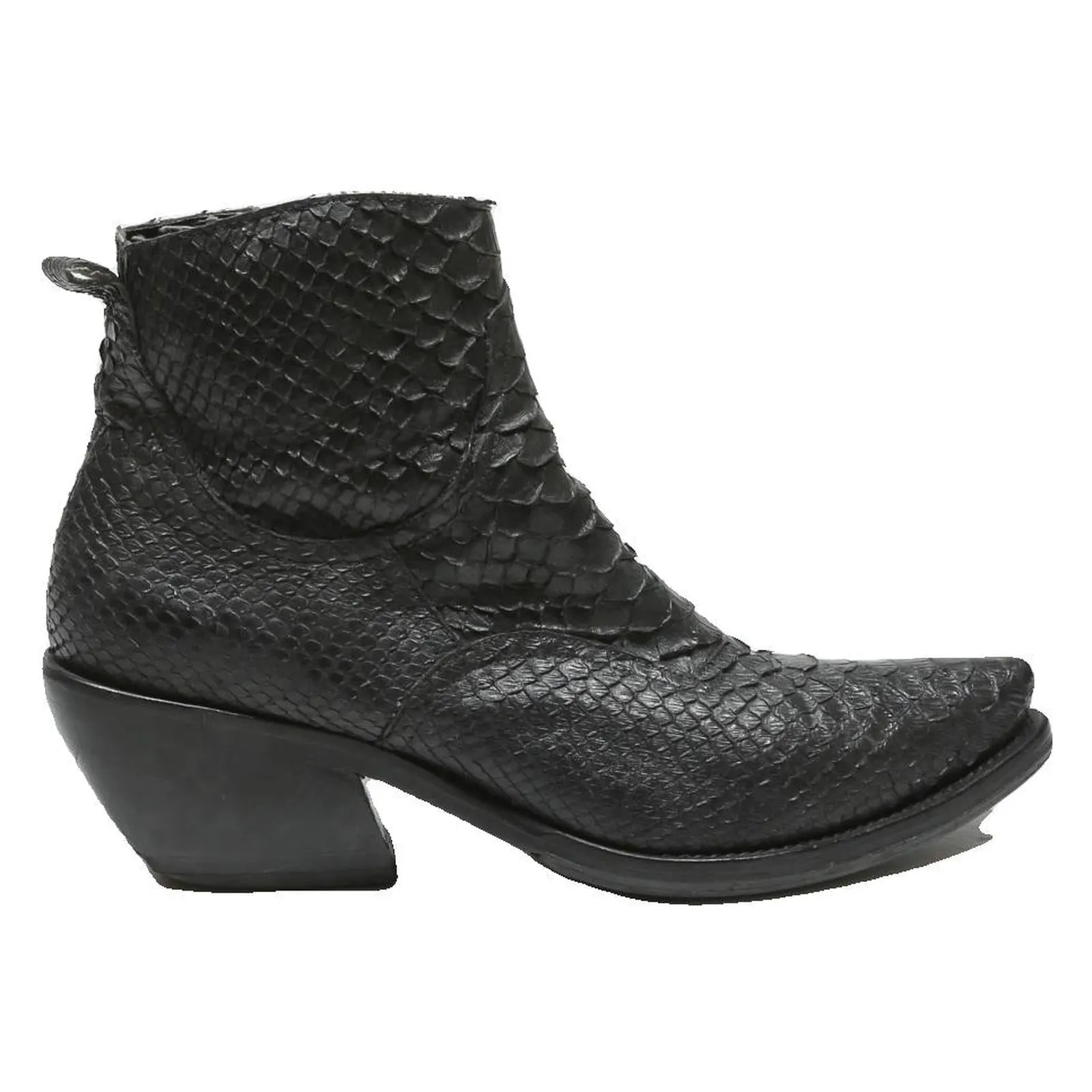 GHOST Western Womens Ankle Boots Black Leather UK 5 Pointed Toe Chunky Heel Steel Cap Boots