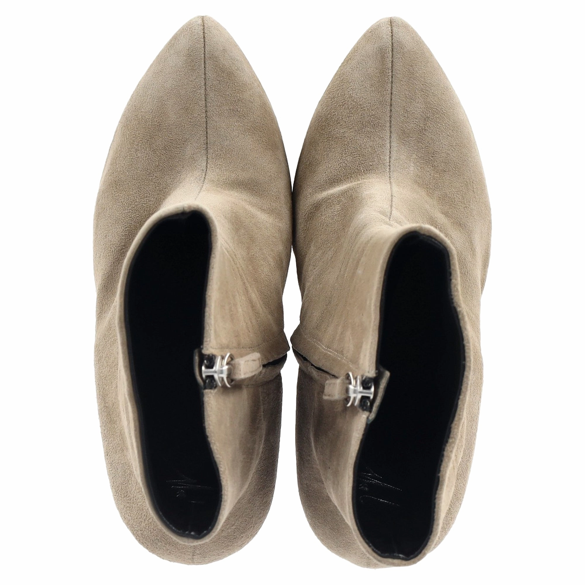 Giuseppe Zanotti Zipped Platform Ankle Boots in Beige Suede Peep Toe Heeled Ankle Boots