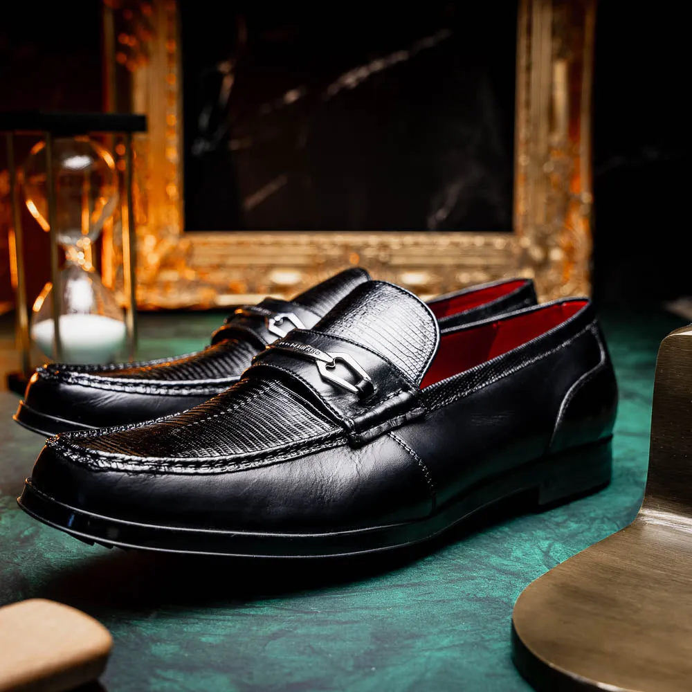 Ravello Black Loafers With Gold Chain