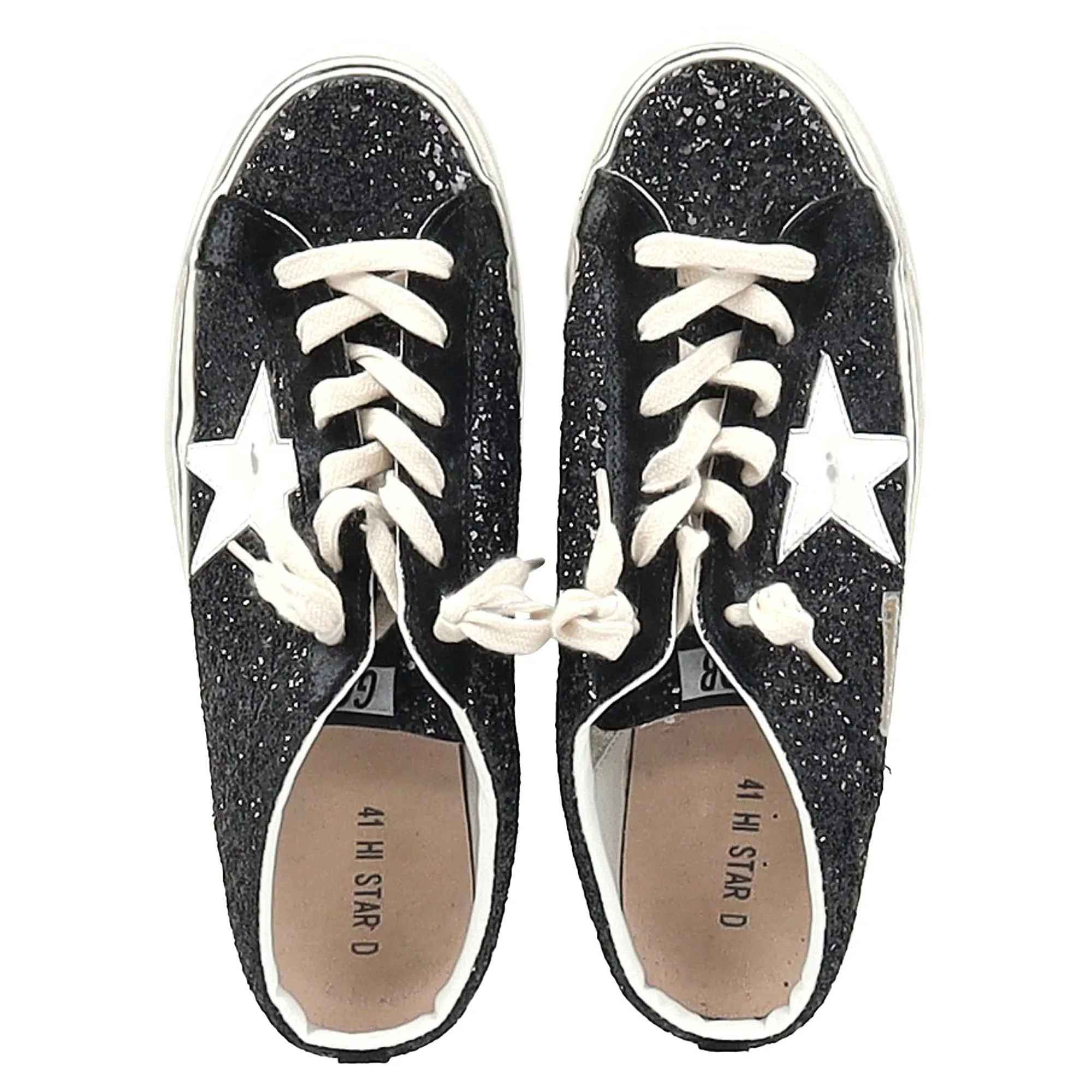 Golden Goose Super-Star Sabot Sneakers in Black Glitter Silver Puma Sneakers