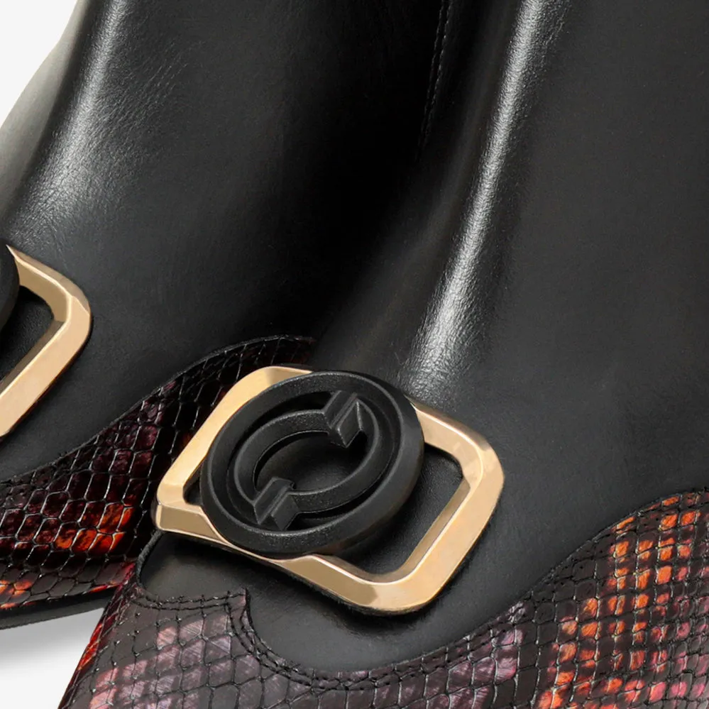 Boots For Less Gray Black & Fuchsia Leather Block Heel Women Boot