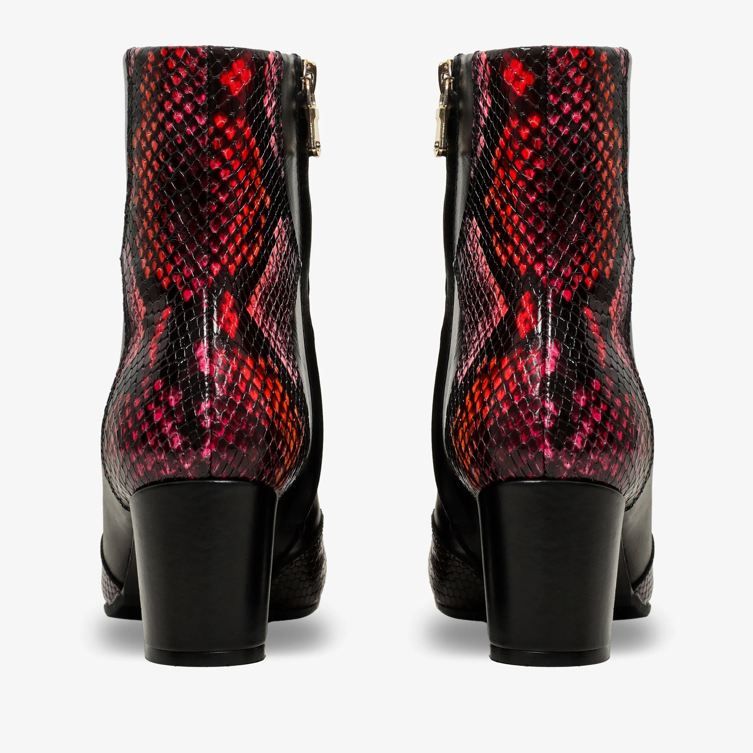 Boots For Skinny Legs Gray Black & Fuchsia Leather Block Heel Women Boot