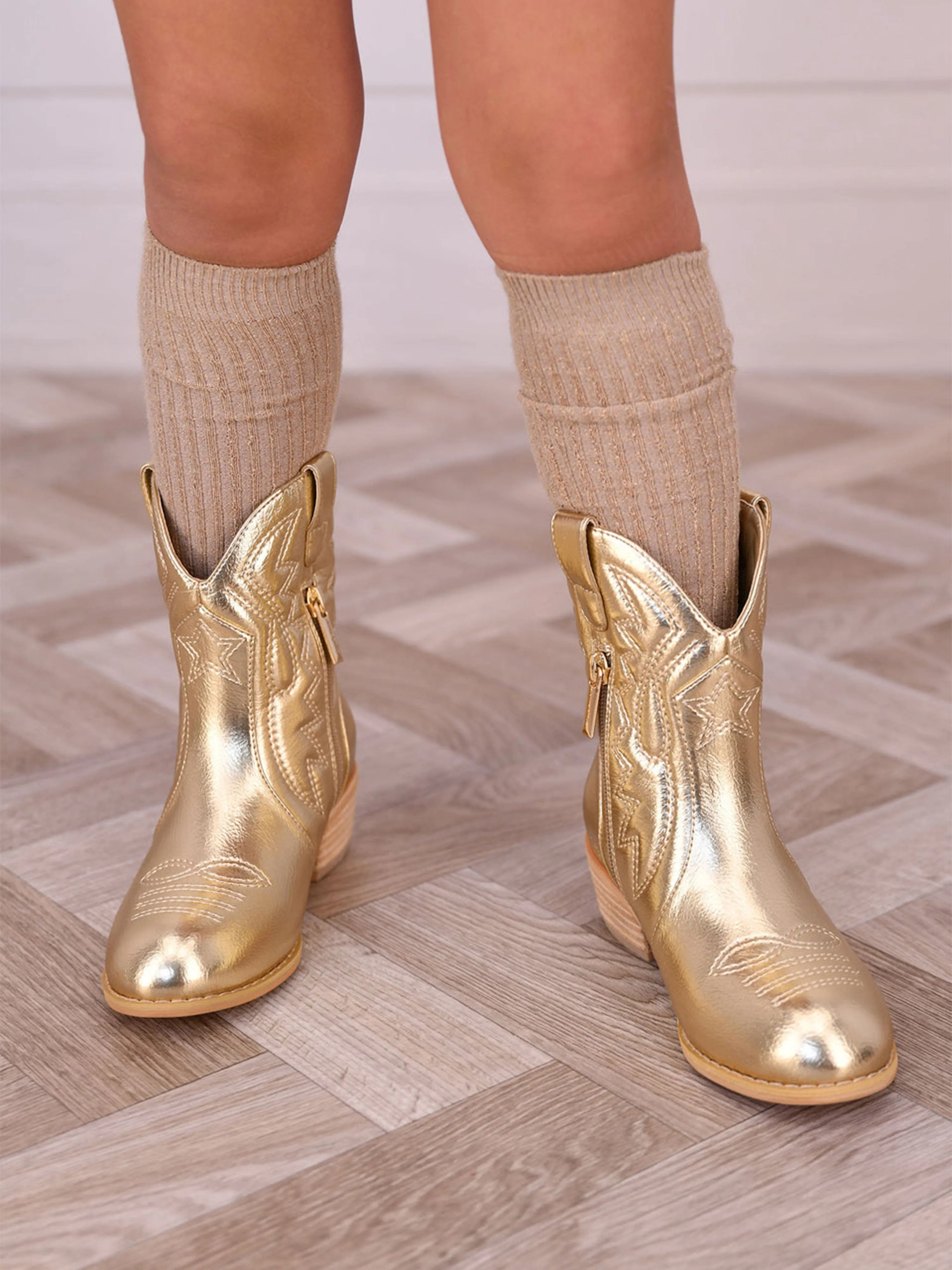 Angels Face Girls Soraya Metallic Cowboy Boots in Gold AB Rick Owens Knee Boots
