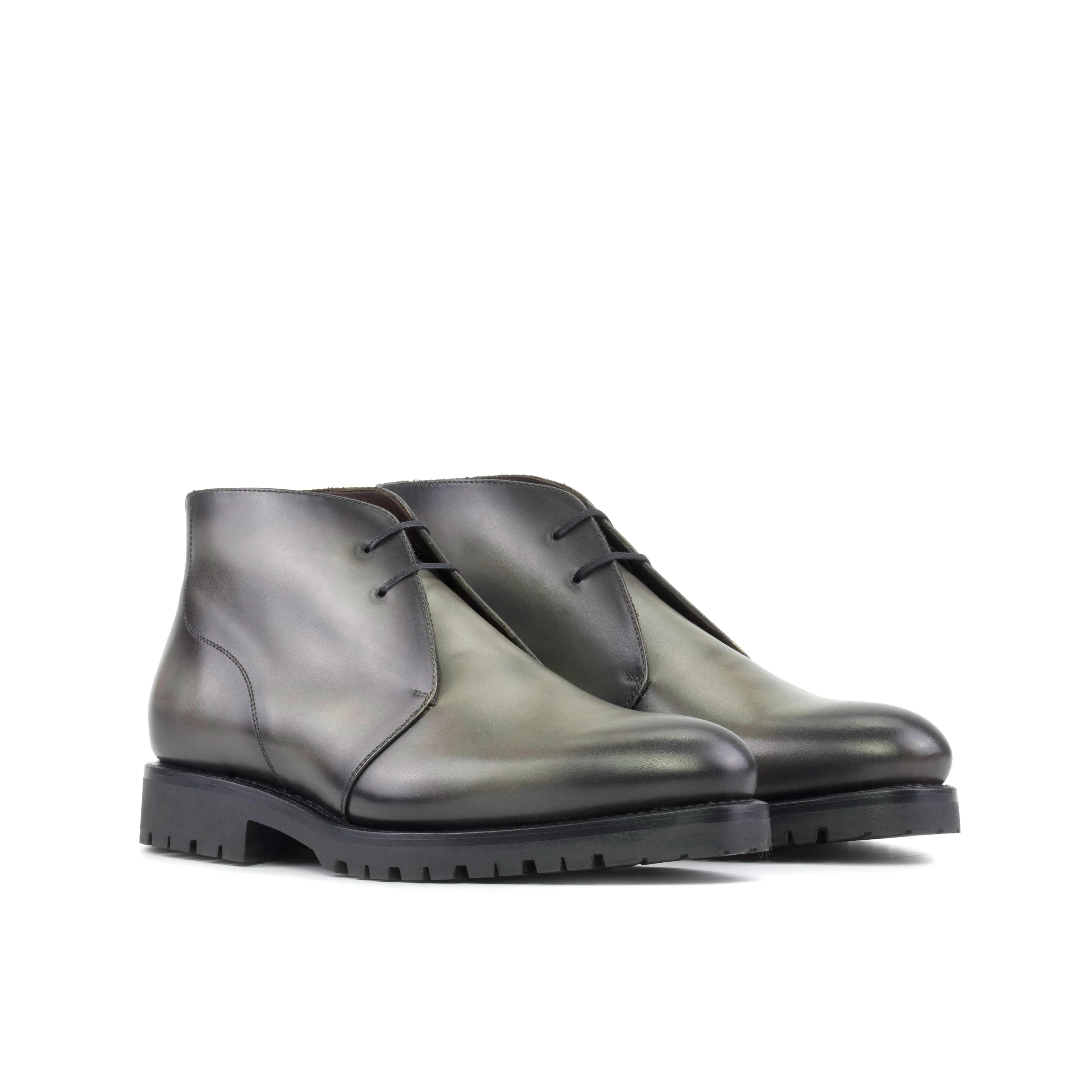 Schutz Boots Grey Painted Calf Leather Chukka Boots
