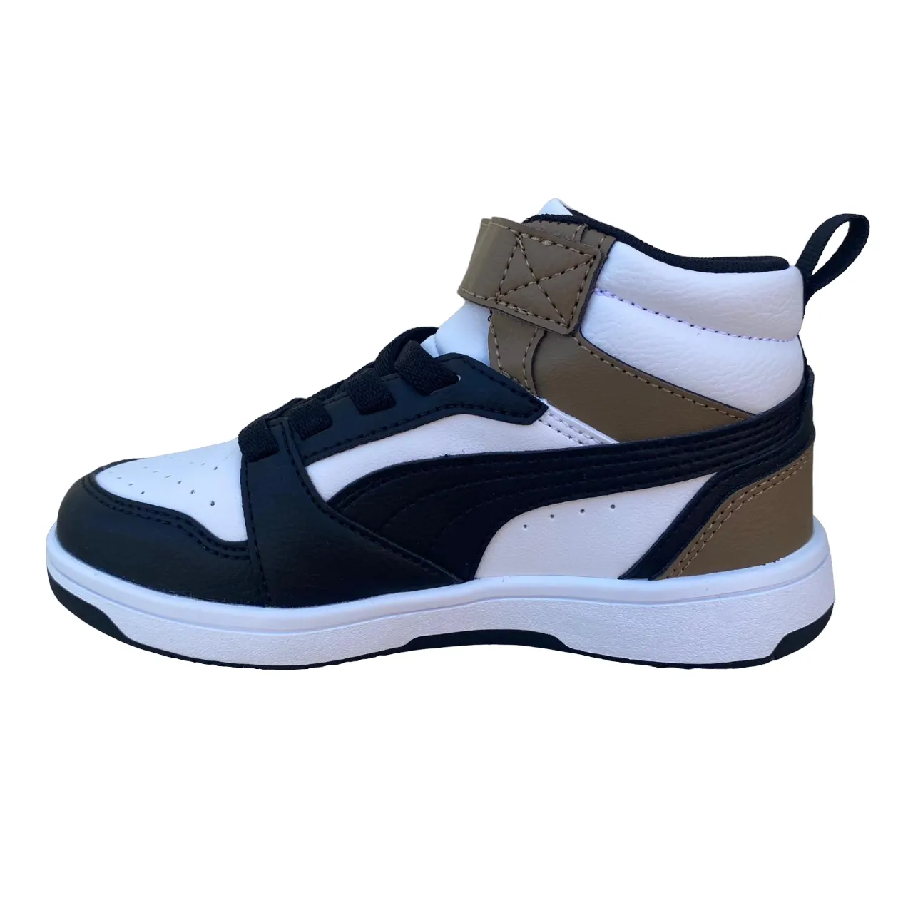 Puma scarpa alta da ragazzi con laccio e strappo Rebound V6 AC PS 393832-08 bianco-nero-cioccolato Buffalo Sneakers